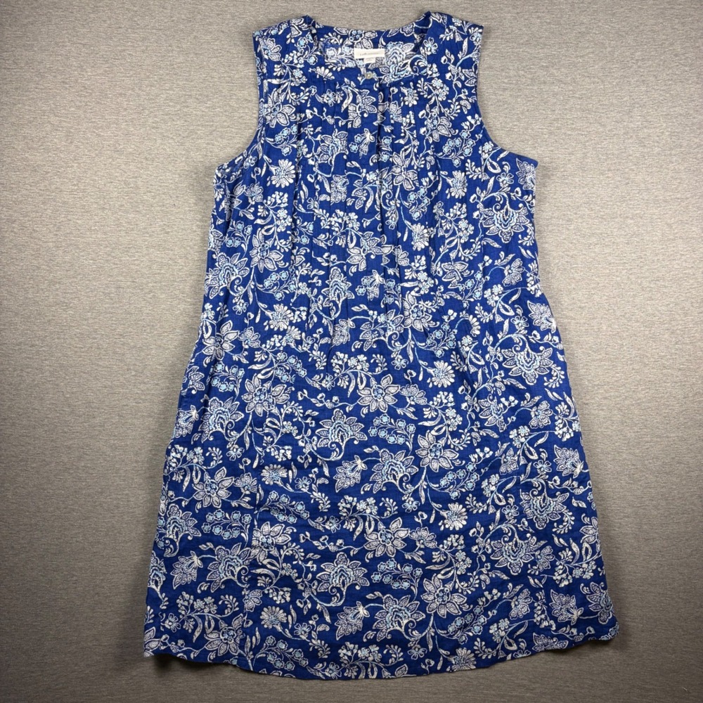 J. Jill Dress Love Linen Women's Petite Medium Blue Paisley A Line Pockets